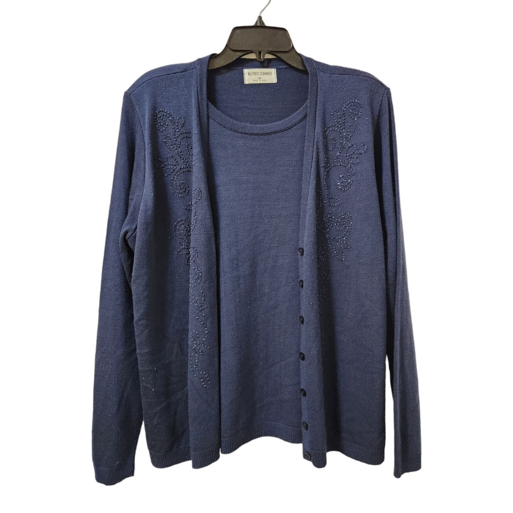 Alfred Dunner Women’s M Layered Cardigan Sweater Beaded Vintage